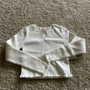 NWT Design History Girls White Ribbed V Neck Scallop Hem Shirt Size Medium Youth
